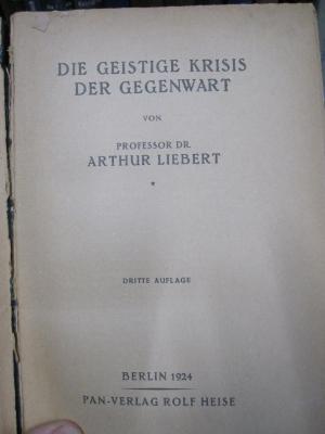 Hn 330 c: Die geistige Krisis der Gegenwart (1924)