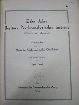 Hr 29: Zehn Jahre Berliner Psychoanalytisches Institut (Pliklinik und Lehranstalt) (1930)