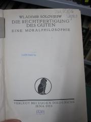 Hn 283 2: Die Rechtfertigung des Guten : eine Moralphiliosophie (1916)