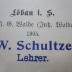 G46 / 3518 (Schultze, Walter), Stempel: Name, Berufsangabe/Titel/Branche; 'W. Schultze
Lehrer.'.  (Prototyp)