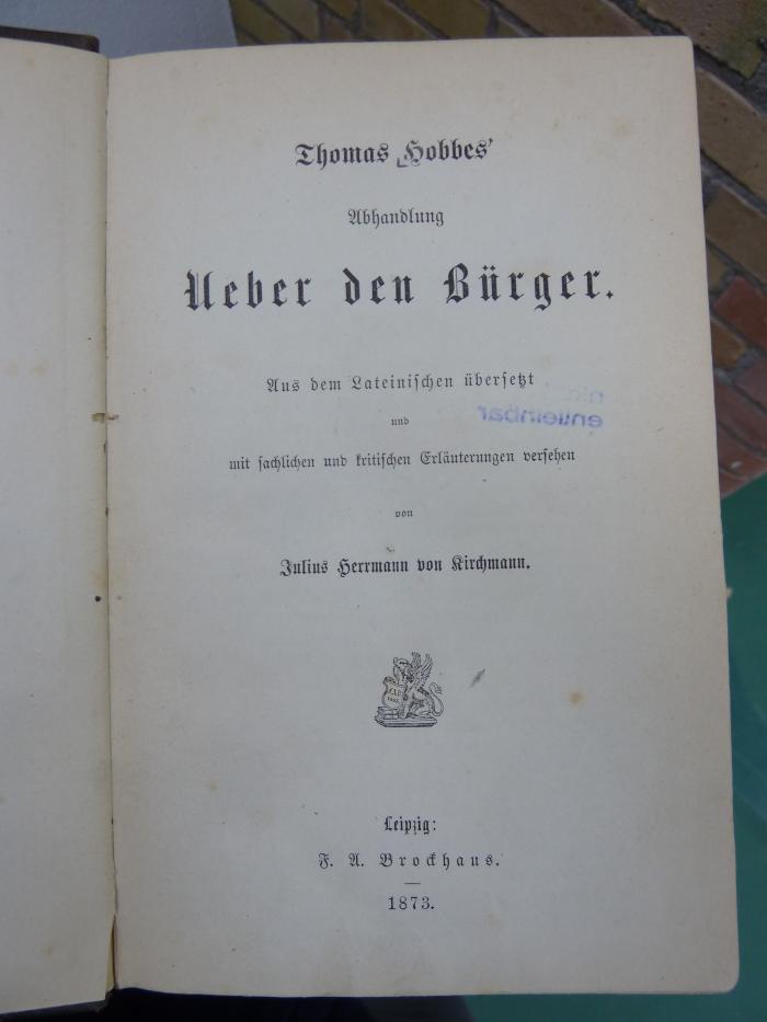 Fb 726 2. Ex.: Abhandlung über den Bürger (1873)