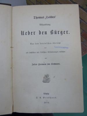 Fb 726 2. Ex.: Abhandlung über den Bürger (1873)
