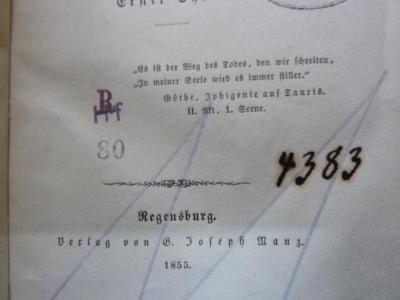 Fd 262: Die Grundlage der Gesellschaft vom historischen Standpunkte betrachtet (1855);G45 / 2861 (Domkandidatenstift (Berlin)), Von Hand: Signatur; '4383'. ;G45 / 2861 (unbekannt), Stempel: -; 'R'. ;G45 / 2861 (unbekannt), Stempel: Nummer; '80'. ;G45 / 2861 (unbekannt), Stempel: -; 'Hf'. 