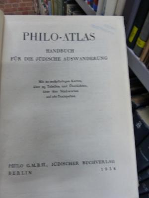 Fh 185: Philo-Atlas : Handbuch für die jüdische Auswanderung (1938)