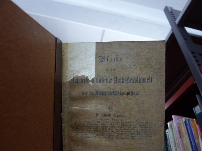 Fg 248: Blicke auf das Volkselend und die Volkssterblichkeit der deutschen Reichshauptstadt (um 1877);G45 / 2893 (Adler, Victor), Ausriss: Signatur. 