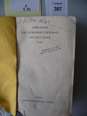 A 5 15: Almanach des Schocken Verlags. Auf das Jahr 5694
 (1933/34)