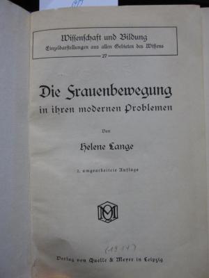 FrFr 358 b: Die Frauenbewegung in ihren modernen Problemen ([1914])