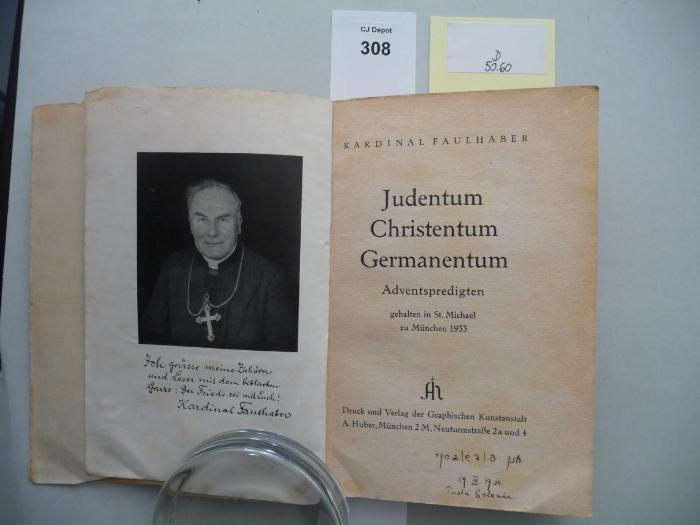 D 50 60: Judentum, Christentum, Germanentum : Adventspredigten gehalten in St. Michael zu München 1933 ([19339)
