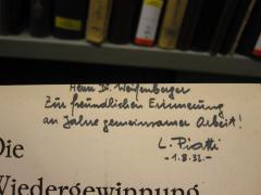 G46 / 23 (Weißenberger, Georg;Piatti, Luigi), Von Hand: Name, Datum, Widmung; 'Herrn Dr. Weißenberger
Zur freundlichen Erinnerung an Jahre gemeinsamer Arbeit!
L. Piatti
- 1.8.32.-'. 