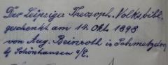 G46 / 3675 (Theosophische Gesellschaft in Leipzig;Beinroth, Aug.), Von Hand: Name, Ortsangabe, Datum, Widmung; 'Der Leipziger Theosoph. Volksbibl. geschenkt am 14. Okt. 1898 von Aug. Beinroth in Schmetzdorf b Schönhausen a/E.'. 