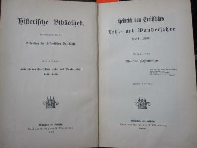 I 231 b 1: Heinrich von Treitschkes Lehr- und Wanderjahre ; 1834 - 1867 (1898)