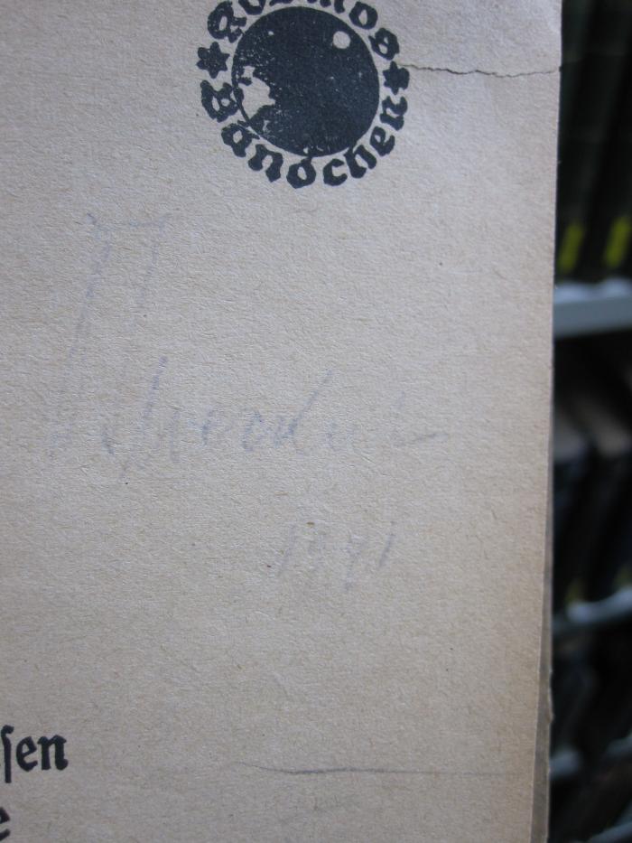 I 5864 4.Ex.: Werden und Wesen der Astrologie ([1924]);G46 / 2703 (unbekannt), Von Hand: Autogramm, Name, Datum; '[..rod.] 1941'. 