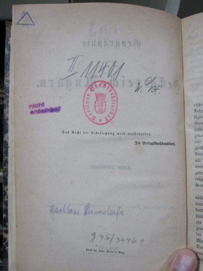 II 11401 2. Ex.: Geographie von Oesterreich-Ungarn (1872);G45 / 3446 (Pernerstorfer, Engelbert;Kammer für Arbeiter und Angestellte für Wien), Von Hand: Signatur; 'Ps 2606'. 