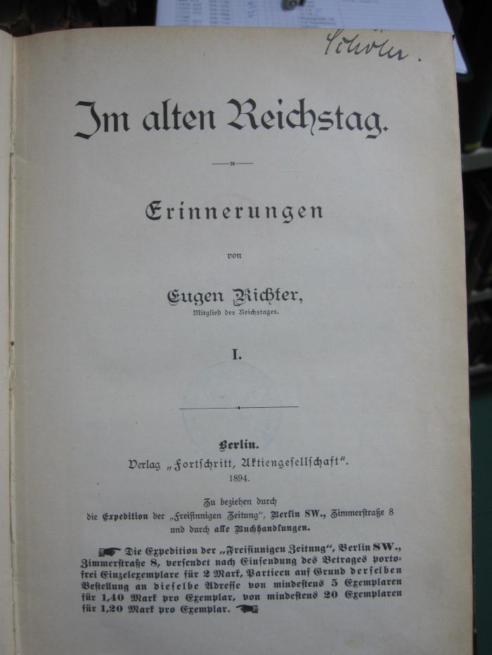 I 11117 1 3.Ex.: Erinnerungen (1894)