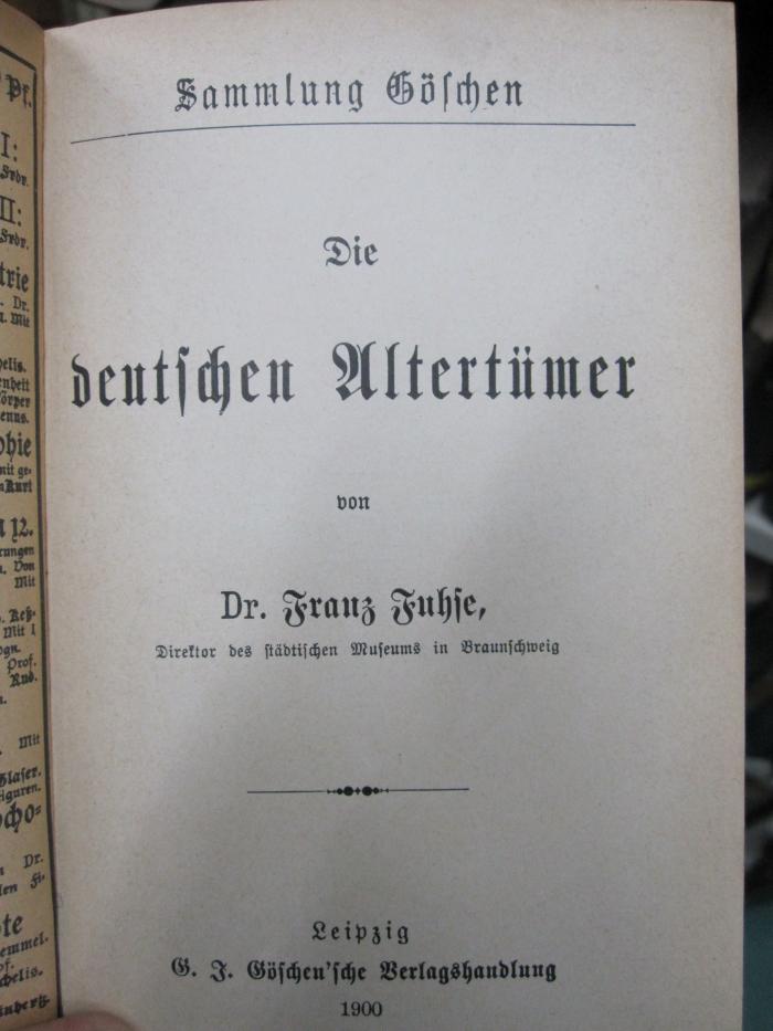 I 13159 3.Ex.: Die deutschen Altertümer (1900)