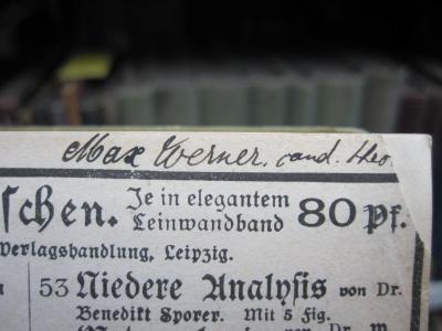 I 31071 3.Ex.: Oesterreichische Geschichte von 1526 bis zur Gegenwart (1900);G46 / 1305 (Werner, Max), Von Hand: Name, Autogramm; 'Max Werner. cand. theo[..]'. 