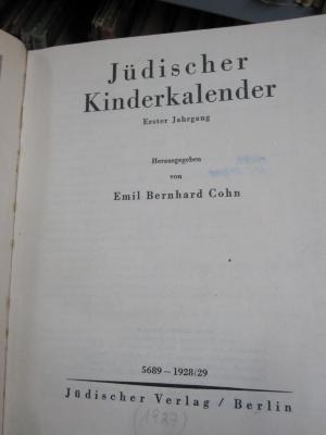 Cw 72 1: Jüdischer Kinderkalender : 5689 - 1928/29 ([1927])