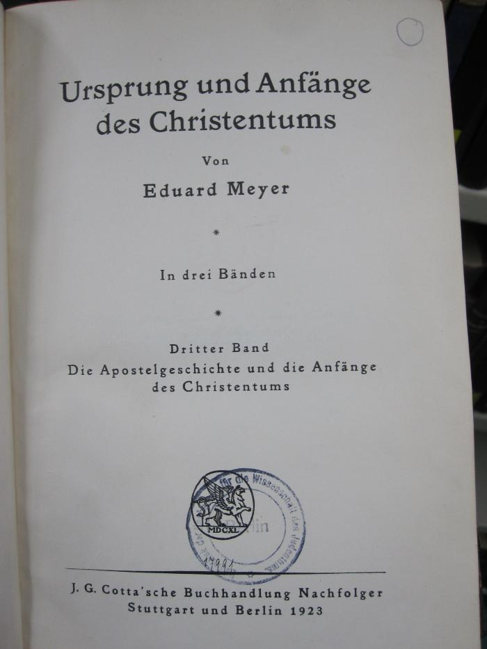 I 79406 3 3.Ex.: Die Apostelgeschichte und die Anfänge des Christentums (1923)