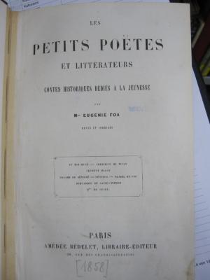Cw 97: Les petits poëts et littérateurs : contes historiques dédiés la jeunesse ([1858])