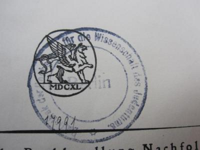 G46 / 1612 (Hochschule für die Wissenschaft des Judentums;Bibliothek der Hochschule für die Wissenschaft des Judenthums), Stempel: Name, Ortsangabe; 'Bibliothek der Hochschule für die Wissenschaft des Judentums
Berlin'.  (Prototyp);I 79406 3 3.Ex.: Die Apostelgeschichte und die Anfänge des Christentums (1923);G46 / 1612 (Hochschule für die Wissenschaft des Judentums), Von Hand: Exemplarnummer, Inventar-/ Zugangsnummer; '17991'. 