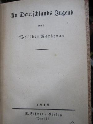 I 66397 3.Ex.: An Deutschlands Jugend (1918)