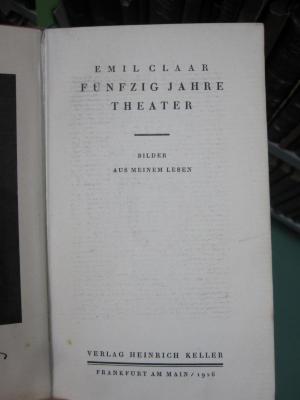 IV 54825 2.Ex.: Fünfzig Jahre Theater : Bilder aus meinem Leben (1926)