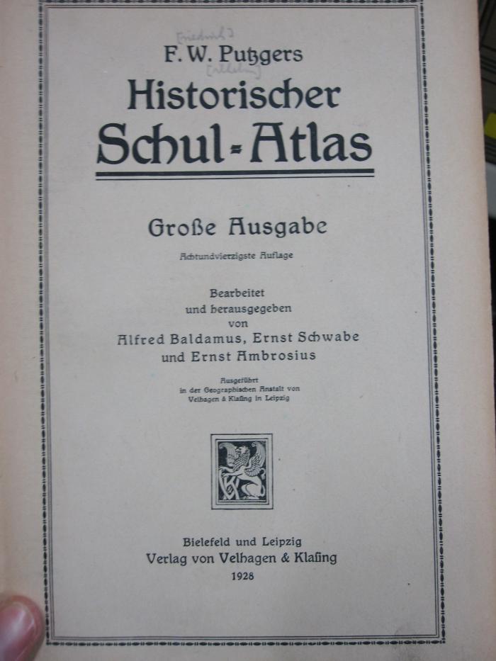 II 1961 dh: Historischer Schul-Atlas : Große Ausgabe (1928)