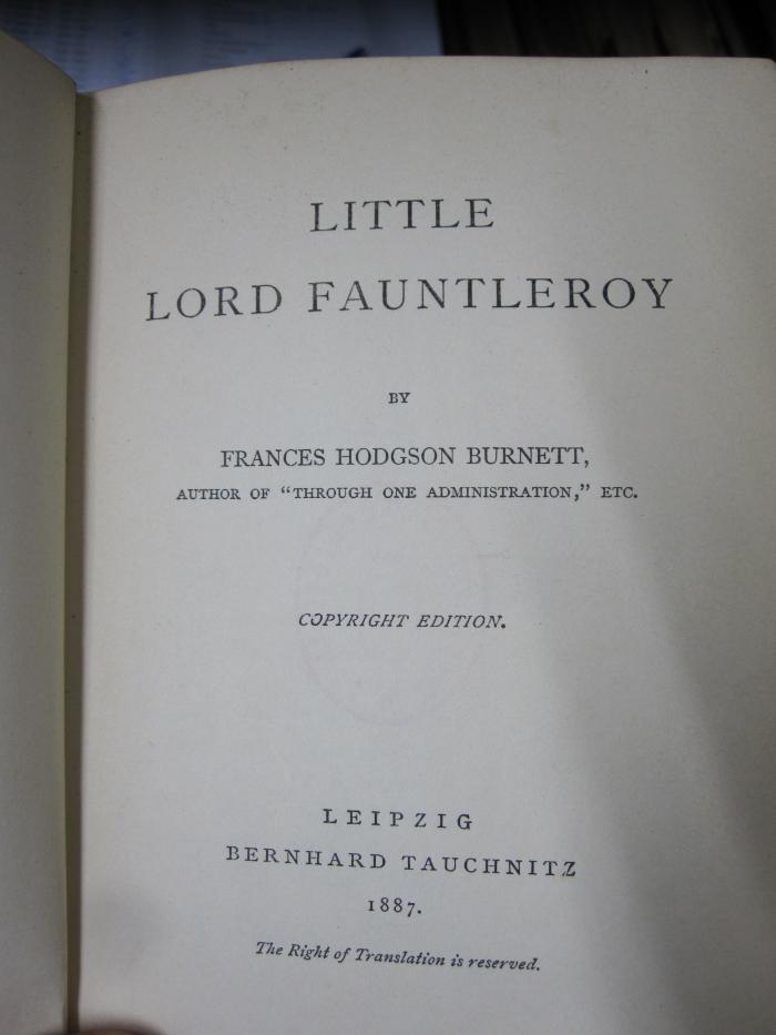 III 75330 5.Ex.: Little Lord Fauntleroy (1887)