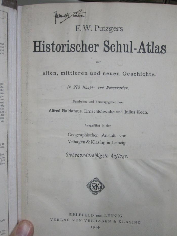 II 1961 cg 2.Ex.: Historischer Schul-Atlas zur alten, mittleren und neuen Geschichte (1914)