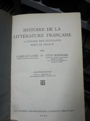 III 84229 b: Histoire de la littérature francaise : a lùsage des étudiants hors de frace (1912)