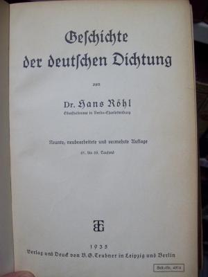 III 1925 i: Geschichte der deutschen Dichtung (1935)