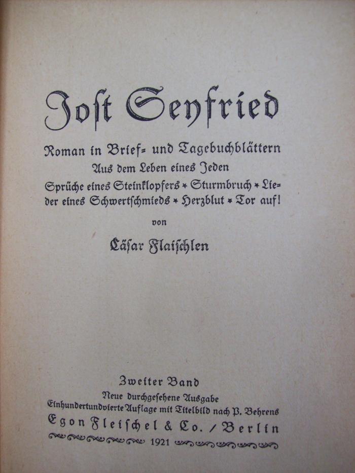 III 28965 2, 3. Ex.: Jost Seyfried: ein Roman in Brief- und Tagebuchblättern (1921)