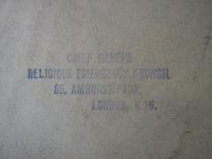 - (Chief Rabbi's Religious Emergency Council), Stempel: -; 'Chief Rabbi´s Religious Emergency Council 
86. Amhurst Park,
London, N.16.
'. 