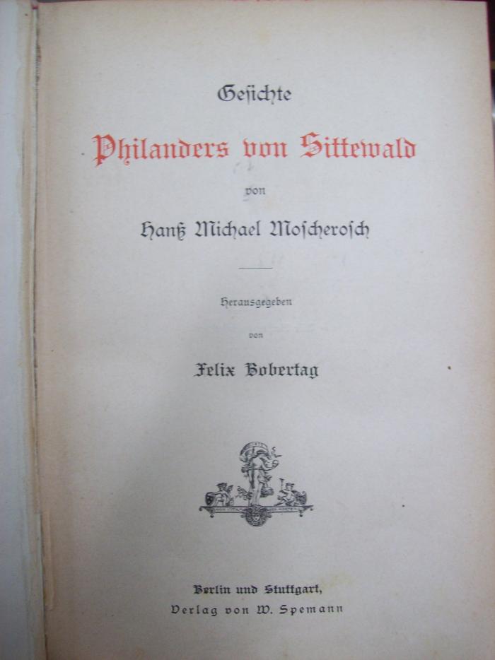 III 5160 32 2. Ex: Gedichte Philanders von Sittewald (o.J.)
