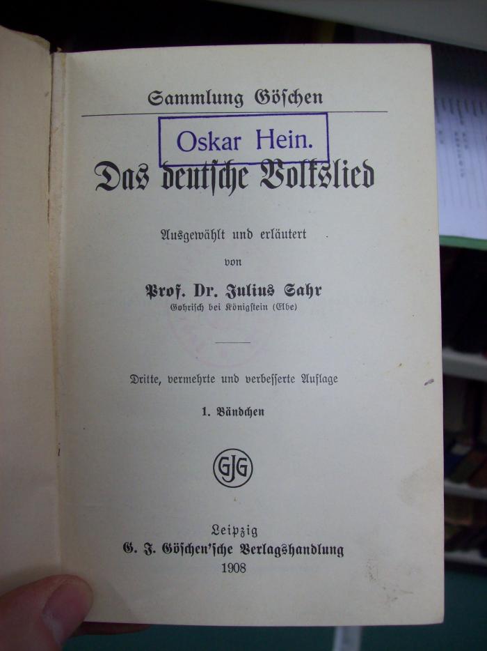 III 3462 c 1: Das deutsche Volkslied (1908)