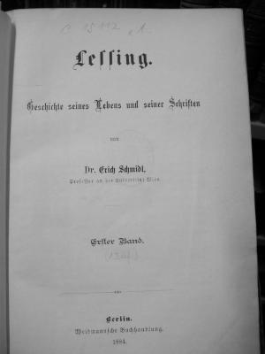 III 15112: Lessing : Geschichte seines Lebens und seiner Schriften (1884)