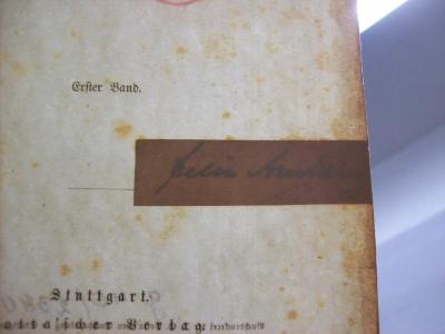 III 17383 1  2  4. Ex.: Schillers sämmtliche Werke in zwölf Bänden (1862);G46 / 2380 (Arnheim, Celia), Von Hand: Autogramm, Name; 'Celia Arnheim'. 