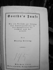 III 11206 Ers.: Goethe's Faust : als ein Versuch zur Lösung des Lebensproblems in den Hauptlinien betrachtet und beurteilt (1916)