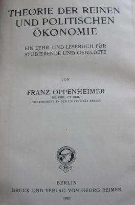 VII 285 2. Ex: Theorie der reinen und politischen Ökonomie : Ein Lehr- und Lesebuch für Studierende und Gebildete (1910)