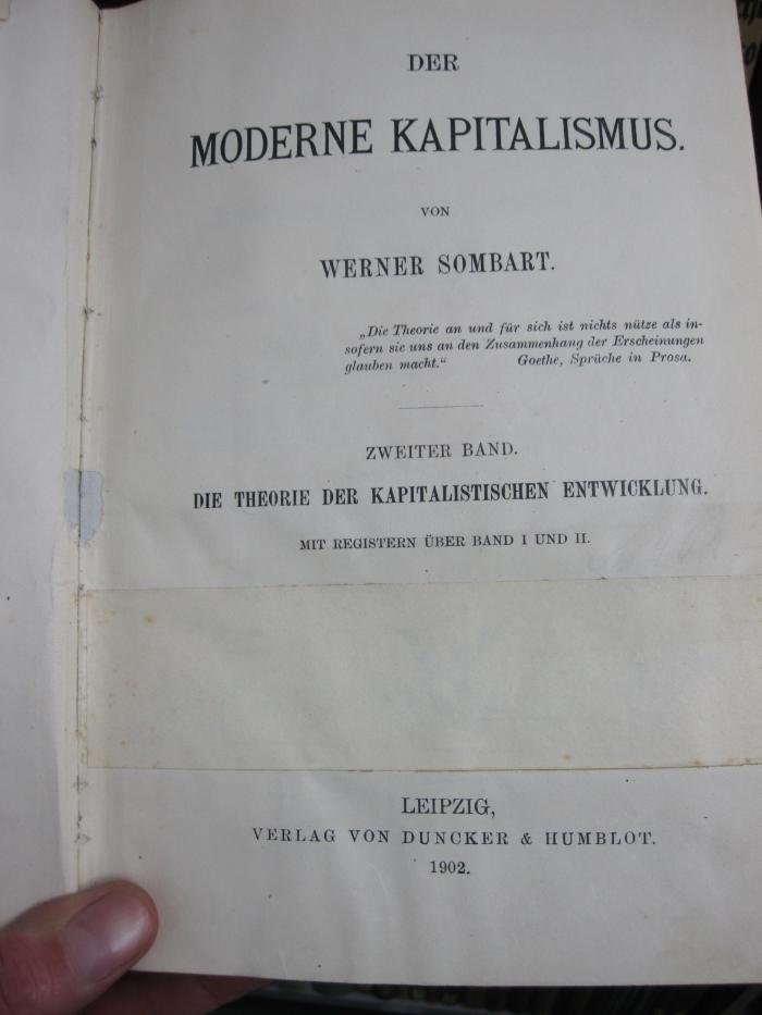 VII 382 2   2.Ex.: Der Moderne Kapitalismus: Die theorie der Kapitalistischen Entwicklung (1902)