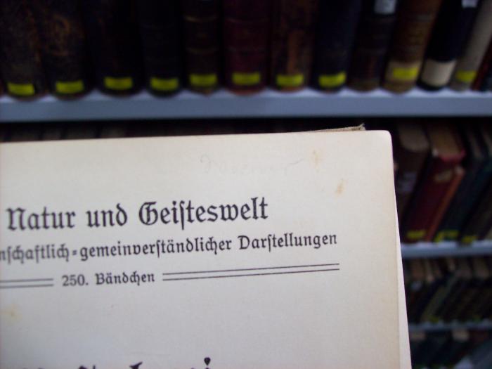 XV 1070 2. Ex.: Pestalozzi: Sein Leben und seine Ideen (1909);G46 / 1324 (Werner, [?]), Von Hand: Autogramm, Name; 'Werner'. 