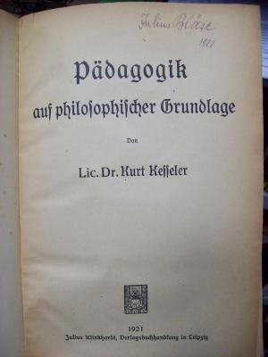 XV 2588 2. Ex.: Pädagogik auf philosophischer Grundlage (1921)