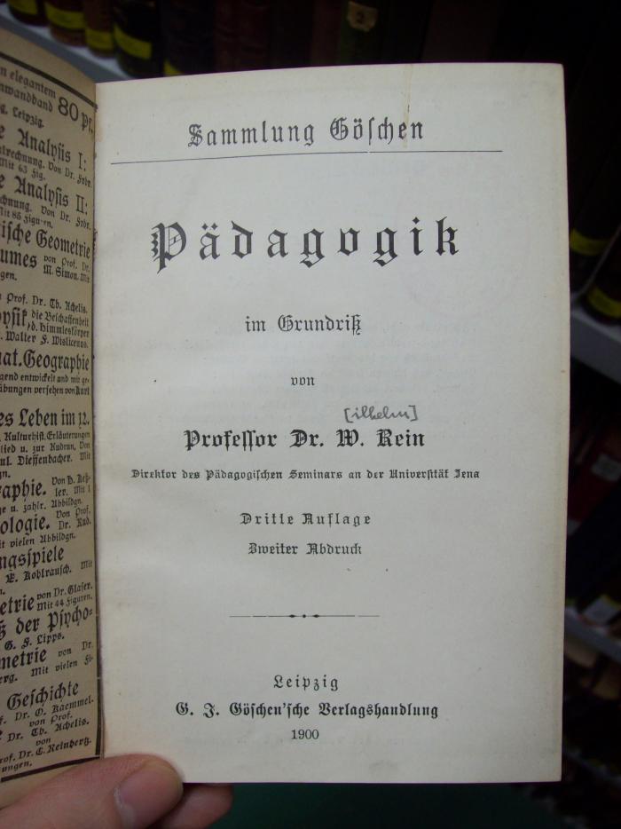 XV 2395 c, 3. Ex.: Pädagogik im Grundriß (1900)