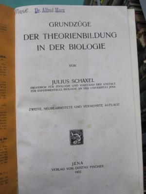 Kg 1519 b: Grundzüge der Theorienbildung in der Biologie (1922)