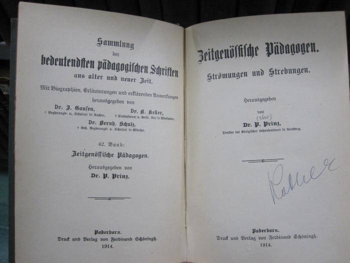 Pa 349: Zeitgenössische Pädagogen : Strömungen und Strebungen (1914)