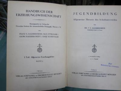 Pa 344: Jugendbildung : allgemeine Theorie des Schulunterrichts (1933)