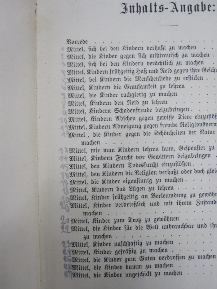 Pc 863 c: Krebsbüchlein oder Anweisung zu einer unvernünftigen Erziehung der Kinder ([1886]);G46 / 3321 (unbekannt), Von Hand: Annotation, Nummer; '1
2
3
...
26
27'. 