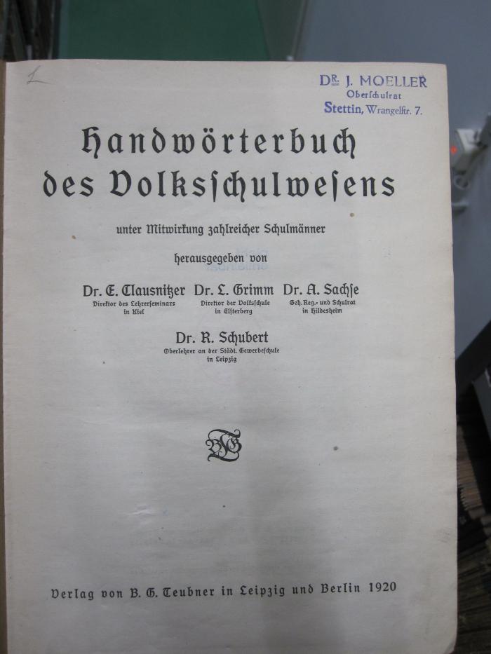 Pd 645: Handwörterbuch des Volksschulwesens (1920)