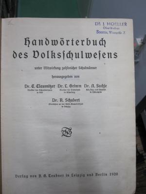 Pd 645: Handwörterbuch des Volksschulwesens (1920)