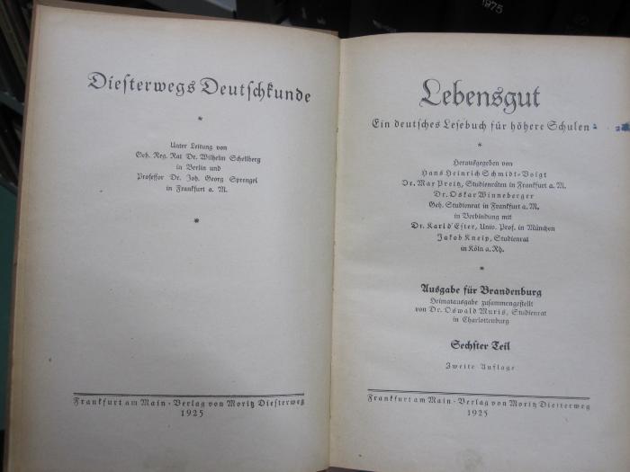 Pe 1227 b 6: Lebensgut : ein deutsches Lesebuch für höhere Schulen : Ausgabe für Brandenburg (1925)
